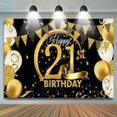 Lofaris Gold Balloon Flag Happy 21st Birthday Backdrop